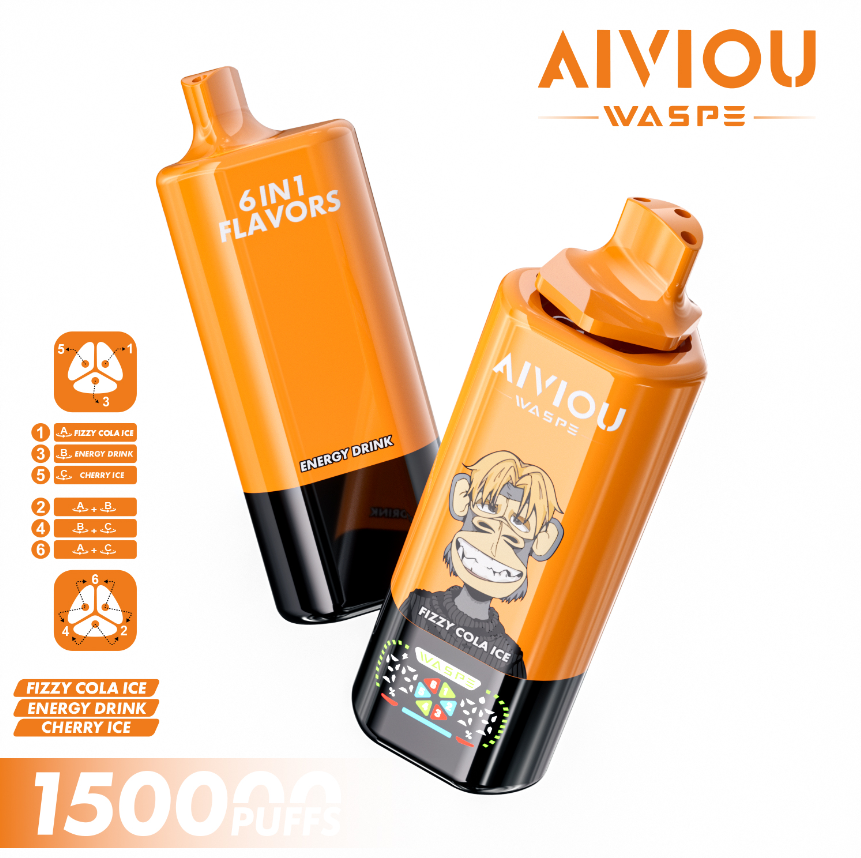 Longest-Lasting WASPE AIVIOU 6-in-1 150000 Puffs 6 Flavors in One 150K Rechargeable Disposable Vape