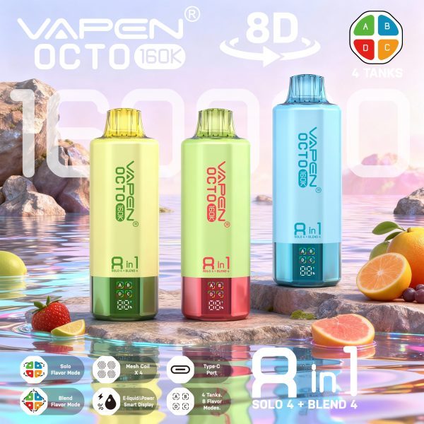 EU warehouse VAPEN OCTO 160000 160K Puffs 8In1 Flavors Disposable Vape Quad Tanks Long Lasting Puff Vaper