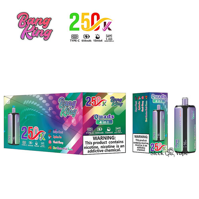 Bang King 250000 250K Puffs 4 In 1 Flavors Disposable Vape with Quad Mesh Coil & LED Screen